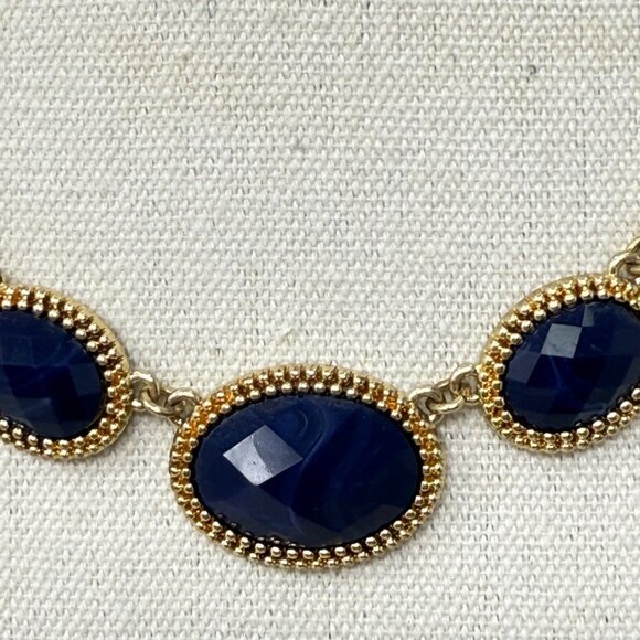 Monet Georgian Collet‎ Necklace Blue Faceted Anna Wintour Gold-Tone Marked - Picture 3 of 8